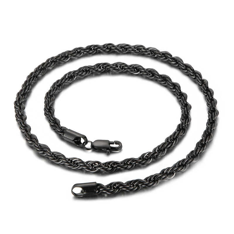 24inch 4mm/6mm/8mm Black Stainless Steel Singapore Twist Chain Necklace for Mens