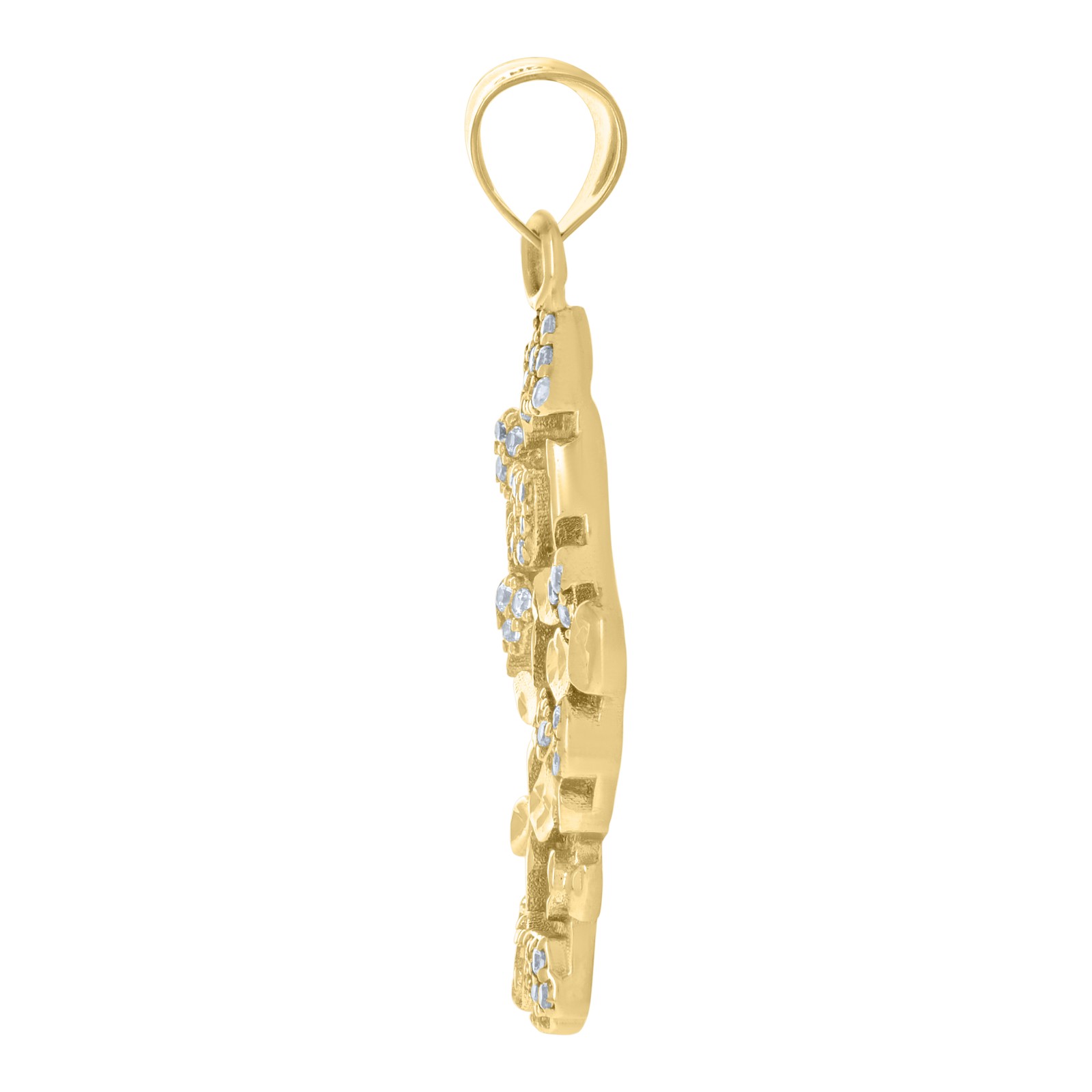 10K Yellow Gold Round Cut CZ Men’s 1.85″ D/C Country Charm Nugget Africa Pendant
