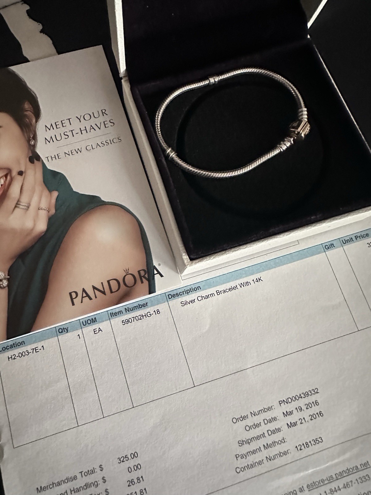 Pandora Silver Snake Chain Charm Bracelet, Barrel Clasp, No Stone 590702HG-18