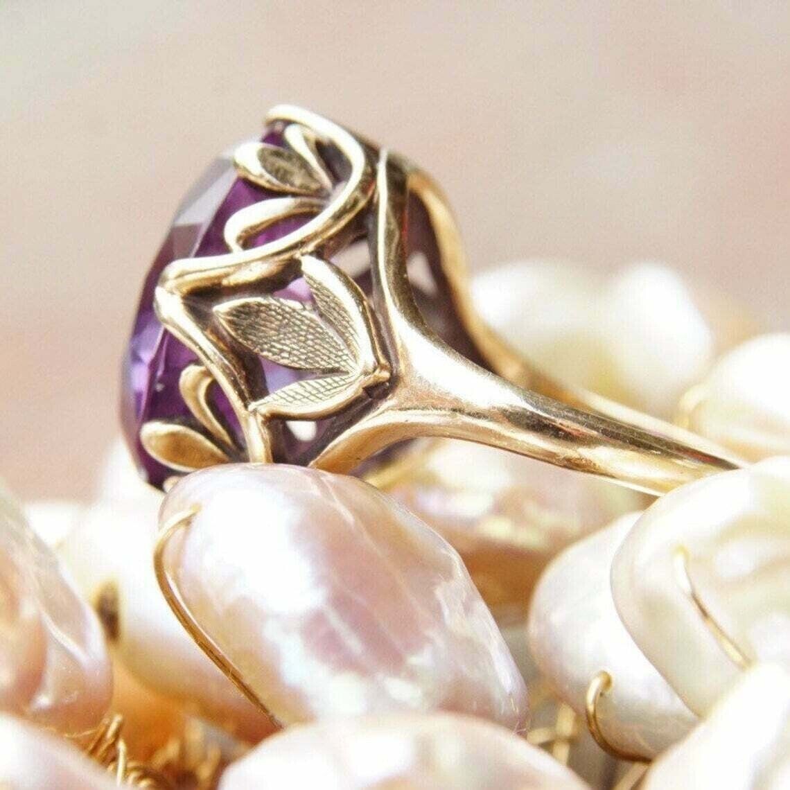 2Ct Round Simulated Purple Amethyst Women’s Ring 14k Yellow Gold Plated Silver