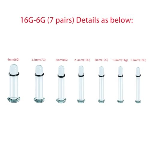 Glass Ear Stretching Kit 0.5mm Increment Gauges 1.2mm-4mm (16g-6g) Transparent