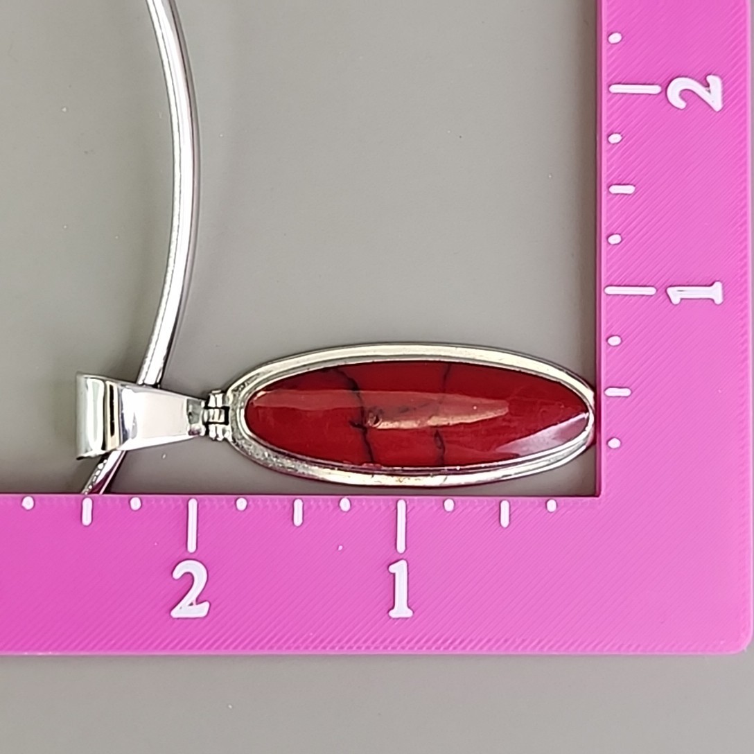 Torque Necklace Floating Pendant Red Howlite Stone Silver Tone Choker 15.5″