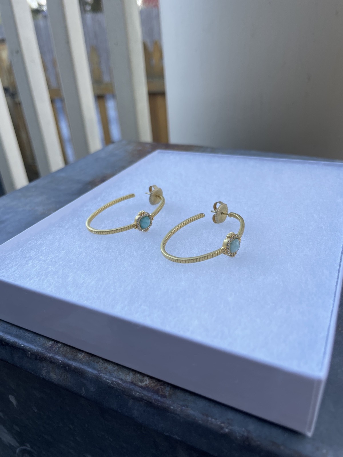 Freida Rothman gem-cut blue gemstone 18k gold-plated Hoop Earrings