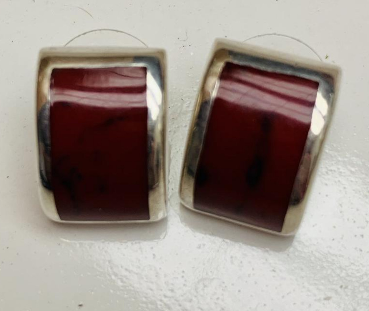 Silpada 925 Sterling Silver Post Stud Earrings P0819 Red Jasper Domed Vintage