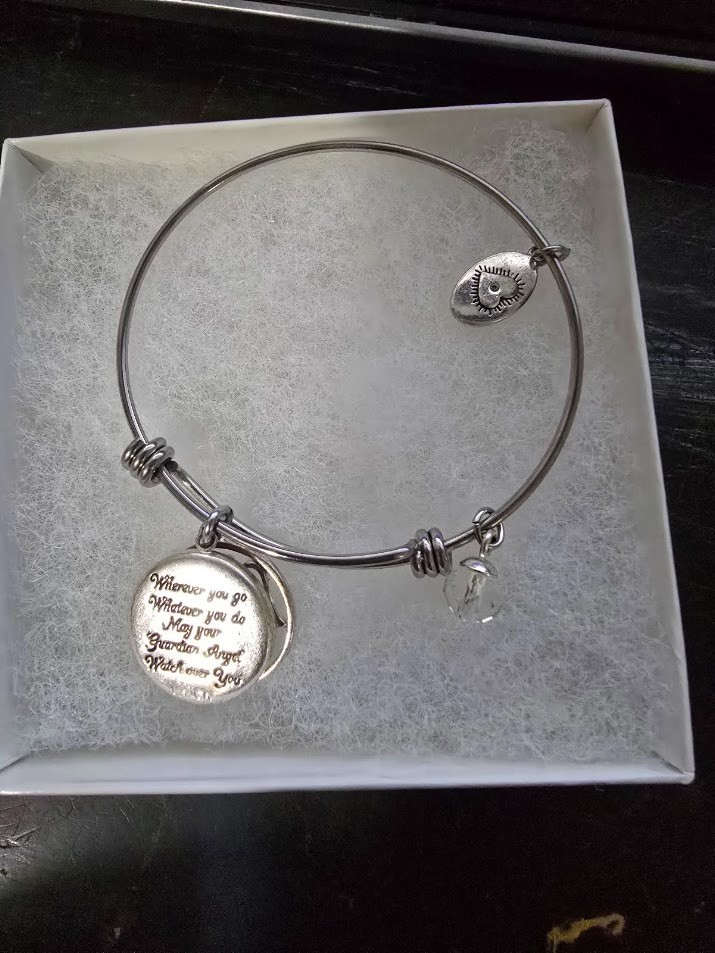 Guardian Angel Expandable Charm Bangle Bracelet Silver Tone Gift Box Included