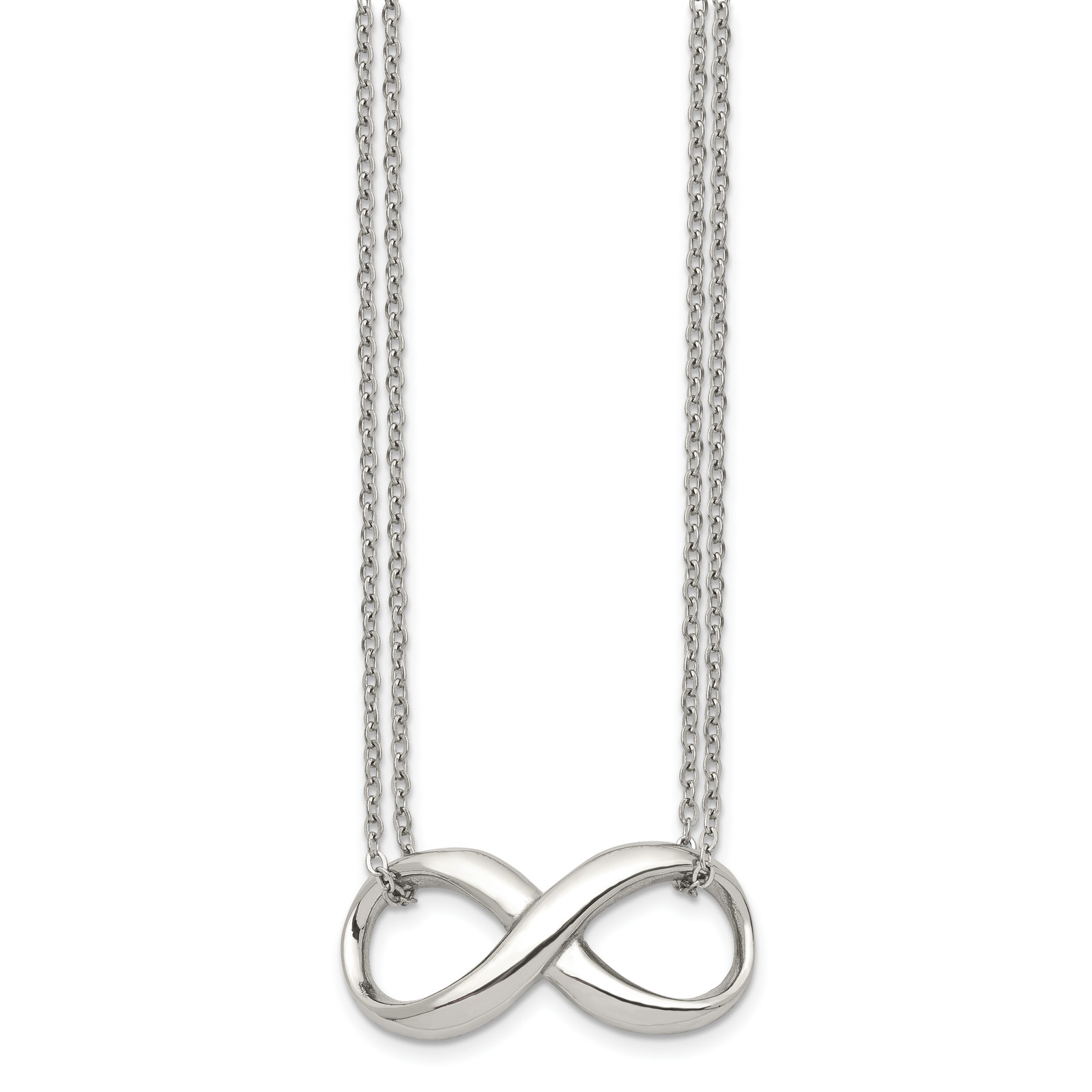 Chisel Stainless Steel Polished Infinity Symbol on an 18 inch 2-Strand Cable Cha