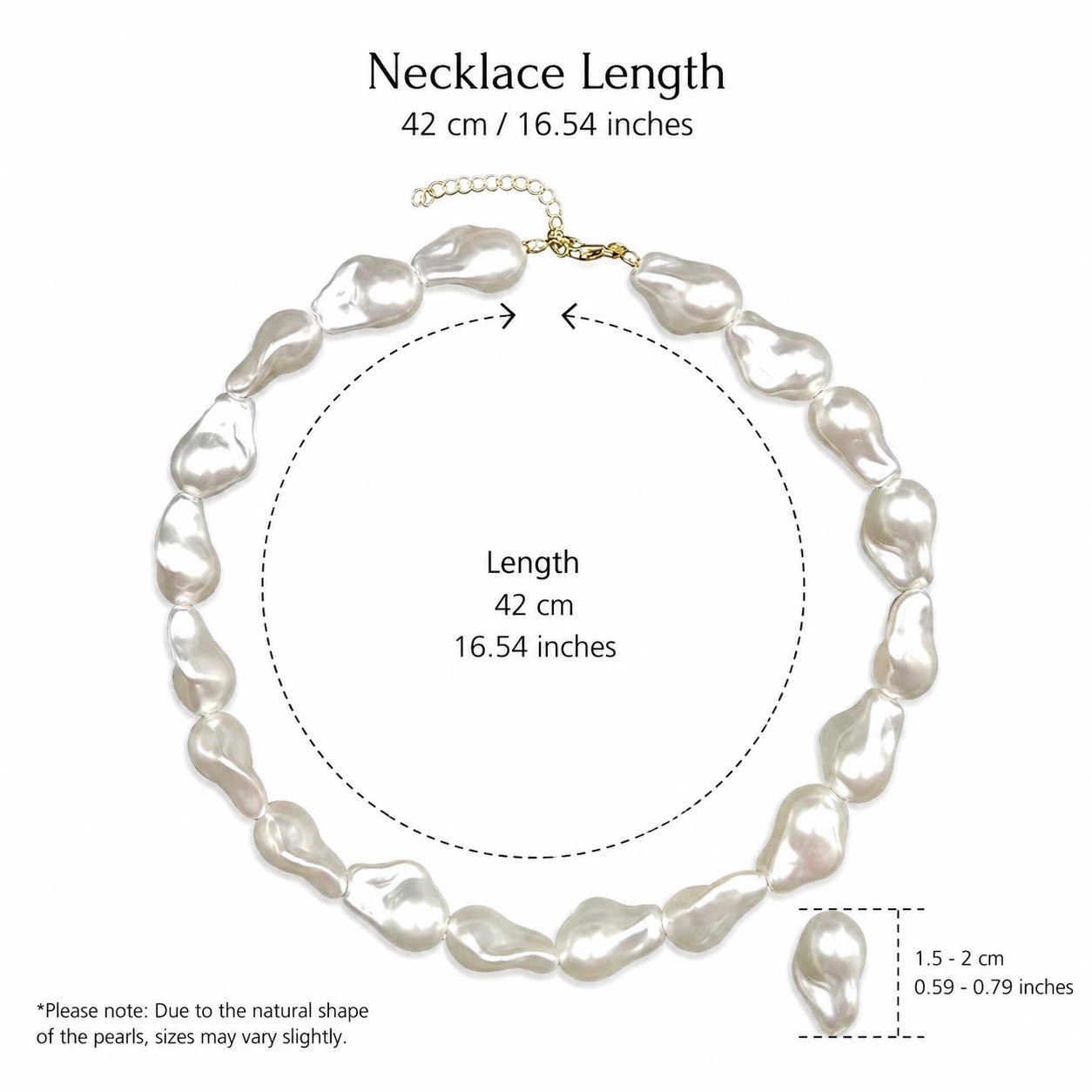 Large Baroque Pearl Necklace – High Luster Faux Pearl Statement Beach Beauty
