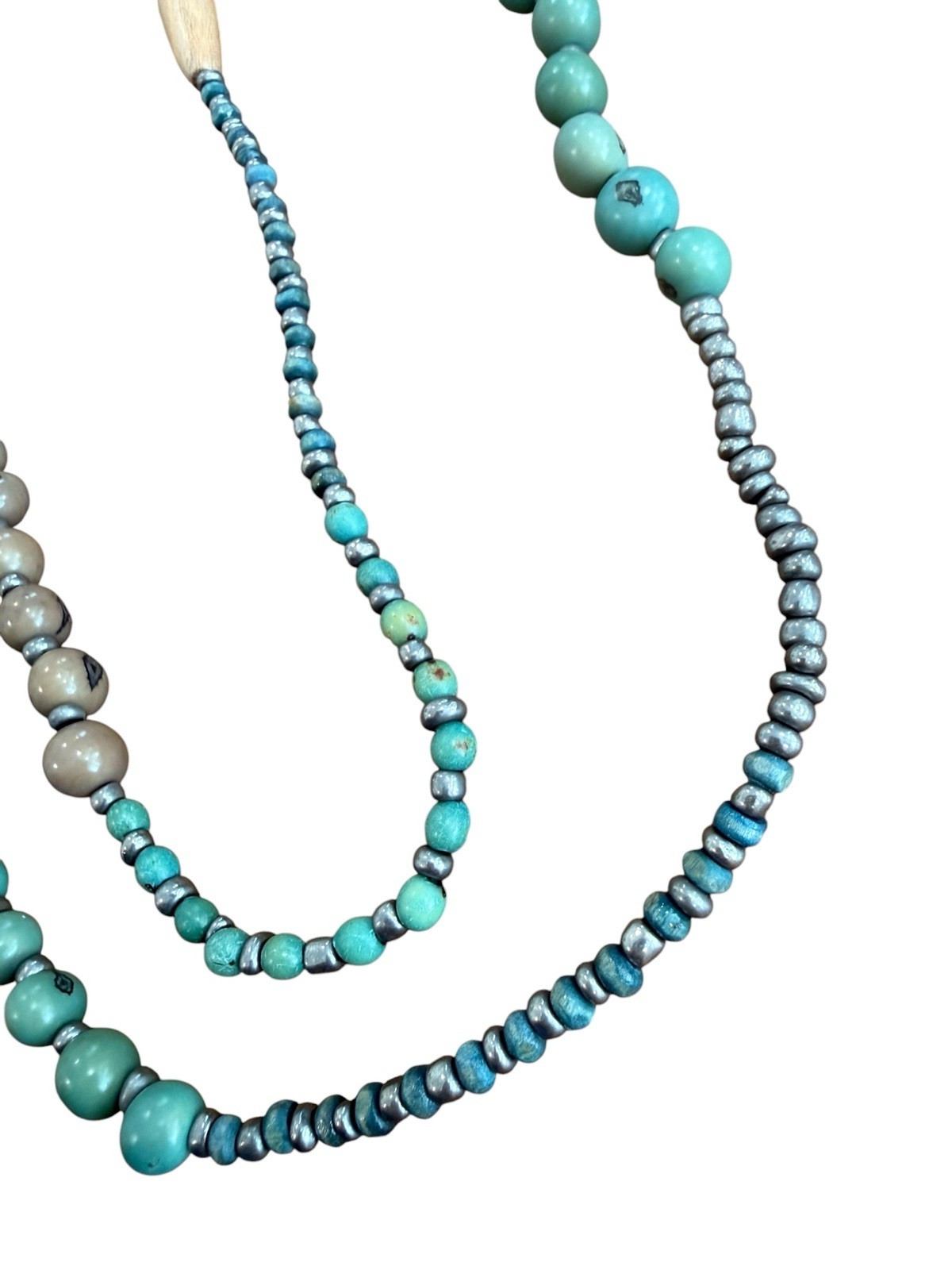 J. Jill Turquoise Tone Wood And Silver Tone Bead Necklace New With Tags 48” Long