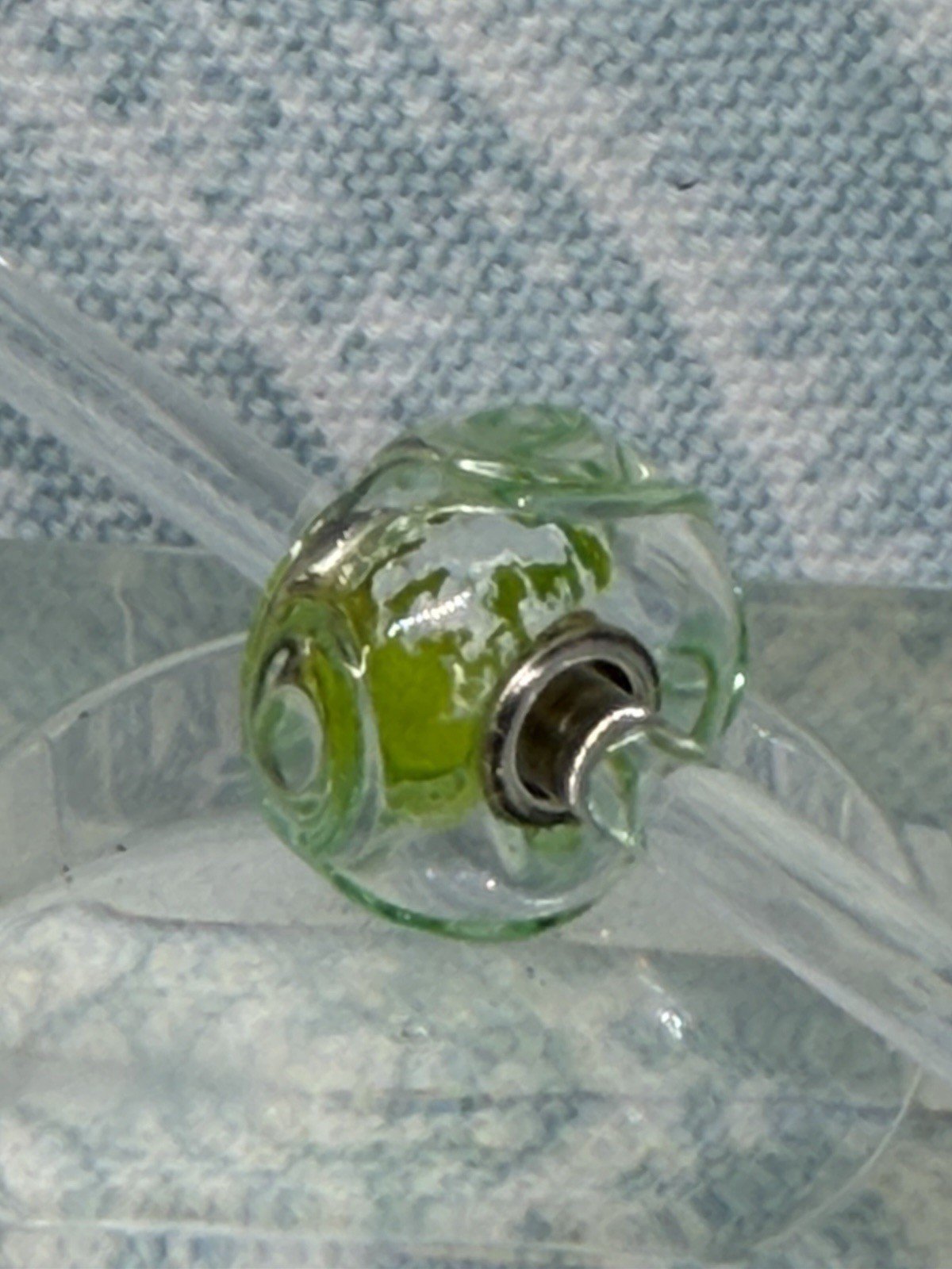 Authentic Trollbeads OOAK Lime Scroll on Silver Foil CC, New & Rare (16.0)