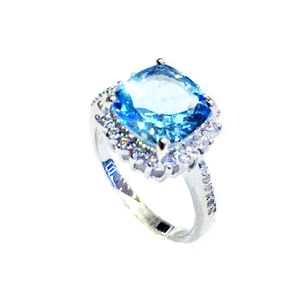 3ct Aquamarine 10mm Square Cushion Cut, Sterling Silver Ring Size 5,6,7,8,9,10