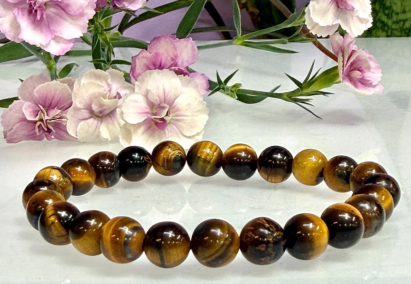 Wholesale 6 Pcs Natural Tiger Eye 8mm 7.5” Crystal Healing Stretch Bracelet