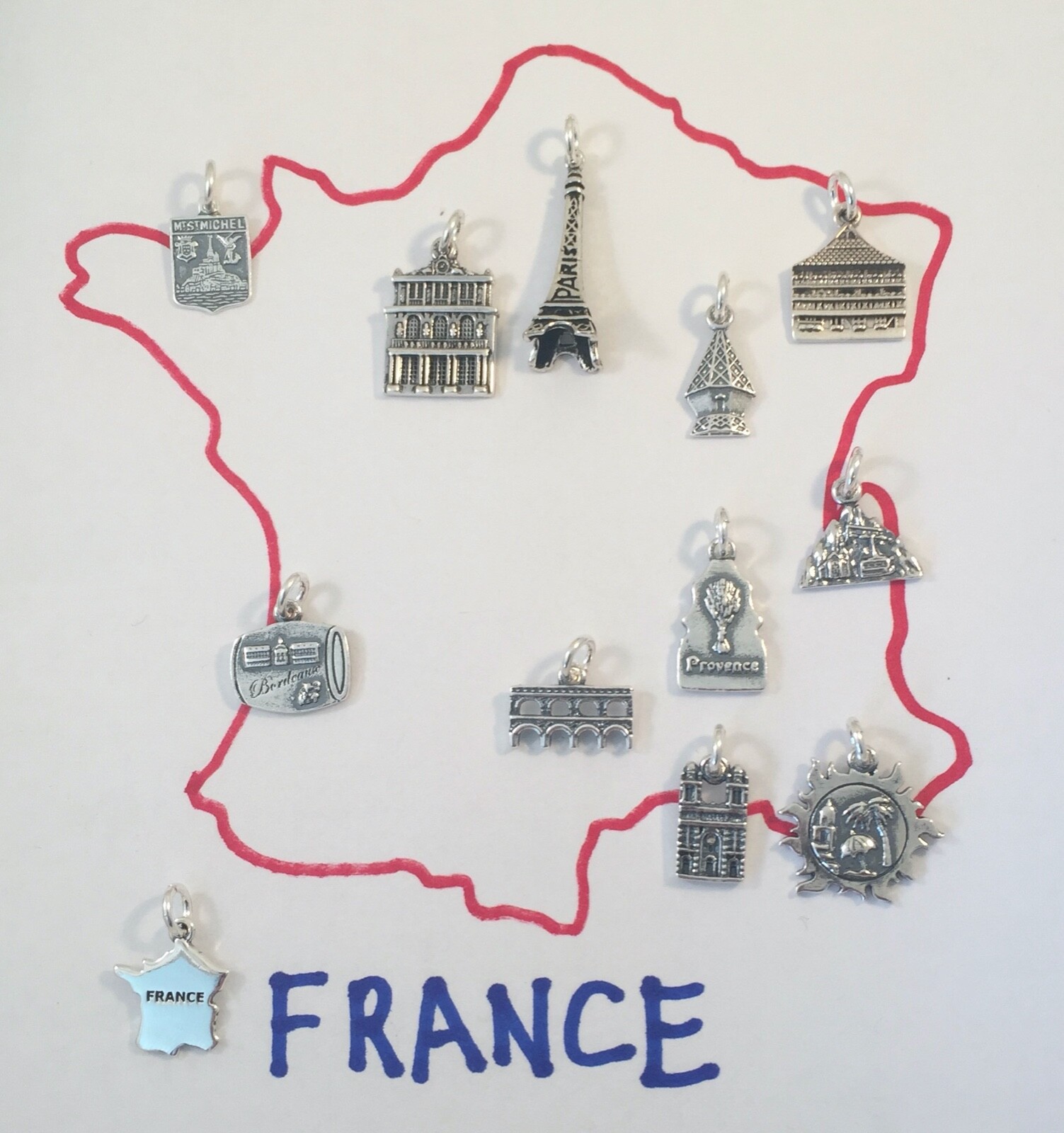 .925 Sterling Silver MONT ST MICHEL Shield CHARM Normandy France NEW 925 TF18