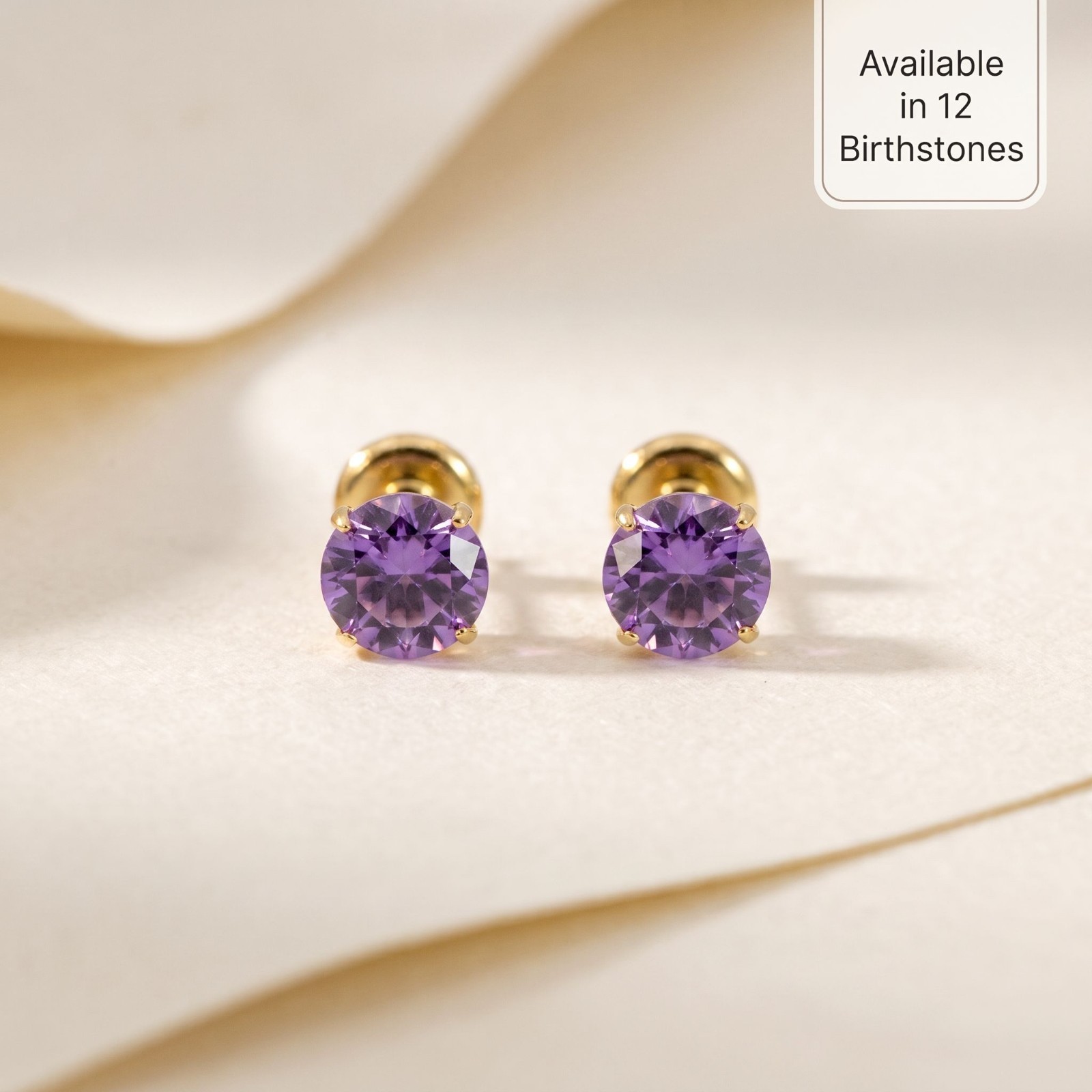 4mm Round Birthstone Flat Back Earrings 14K Gold Plated Titanium Labret 16G