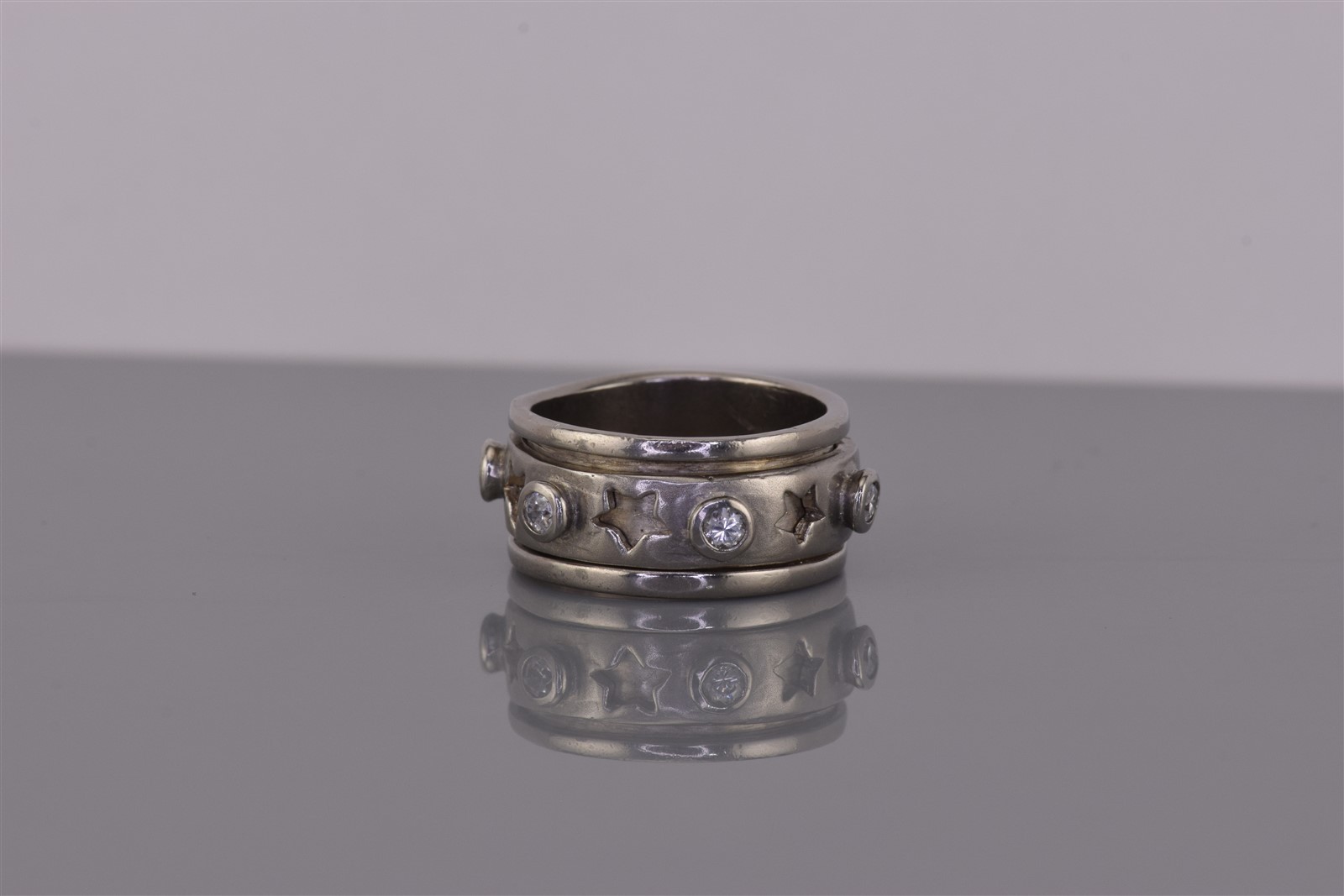 Sterling Silver Celestial Stars Cubic Zirconia Spinner Band Ring 8g 925 Sz: 6
