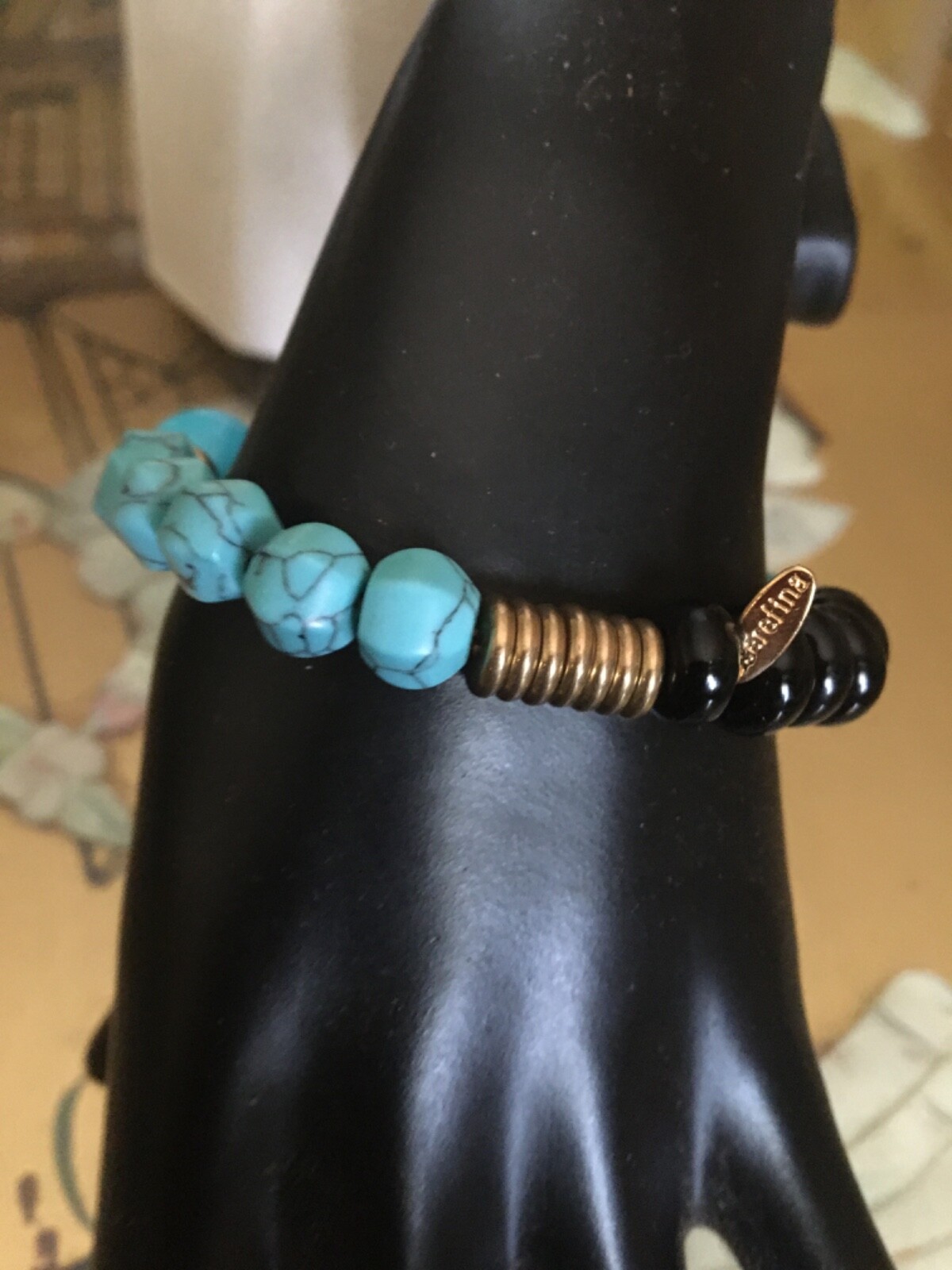 ANTHROPOLOGIE SEREFINA BRACELET BEADED STRETCH BRACELET BLUE BLACK