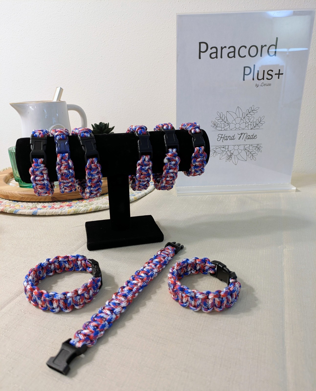 Paracord Plus+ Handmade Braided Red White Blue Nylon Paracord Bracelet Buckle