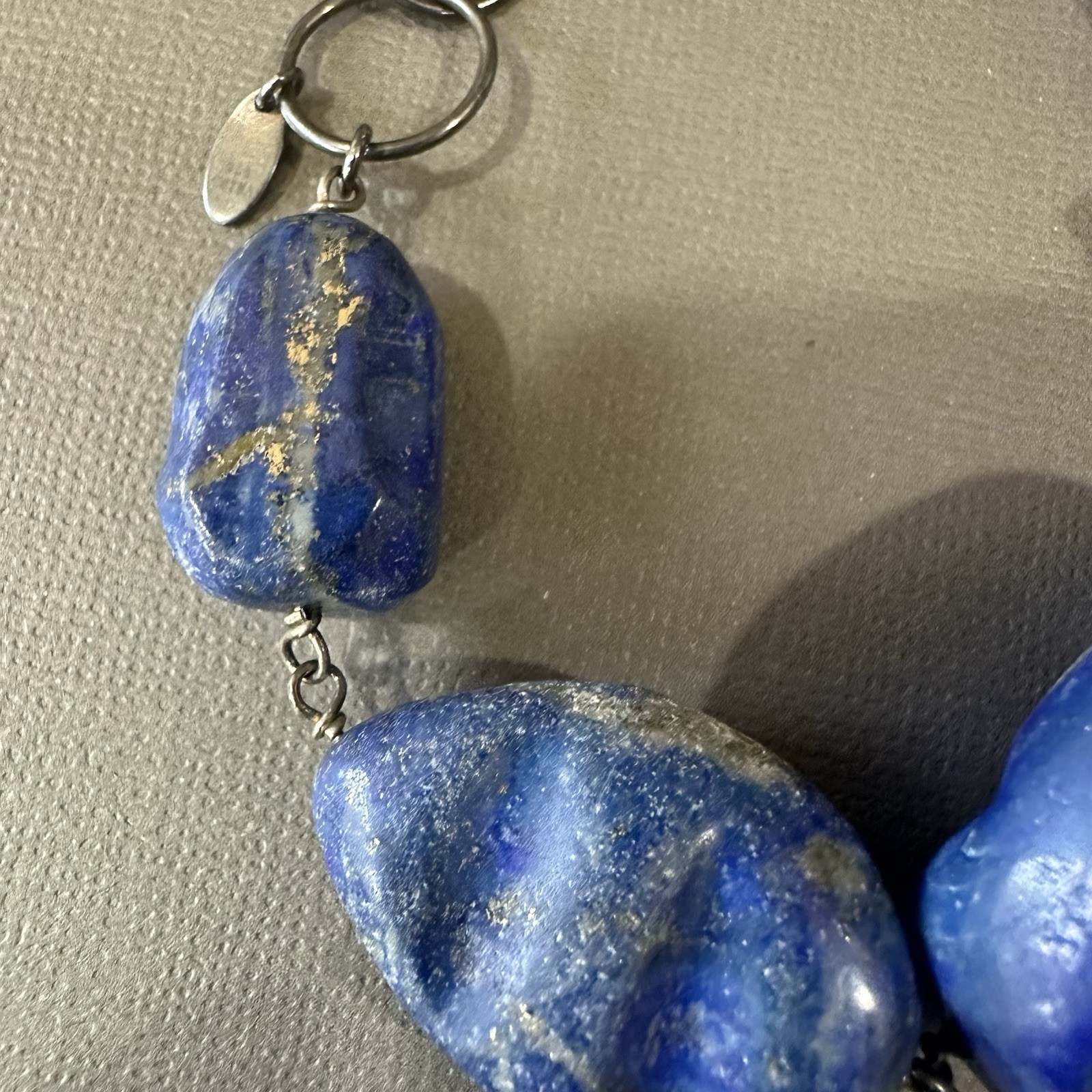 DEB GUYOT Lapis Lazuli & Rustic Pyrite Nuggets Chunky Bracelet 925 Signed