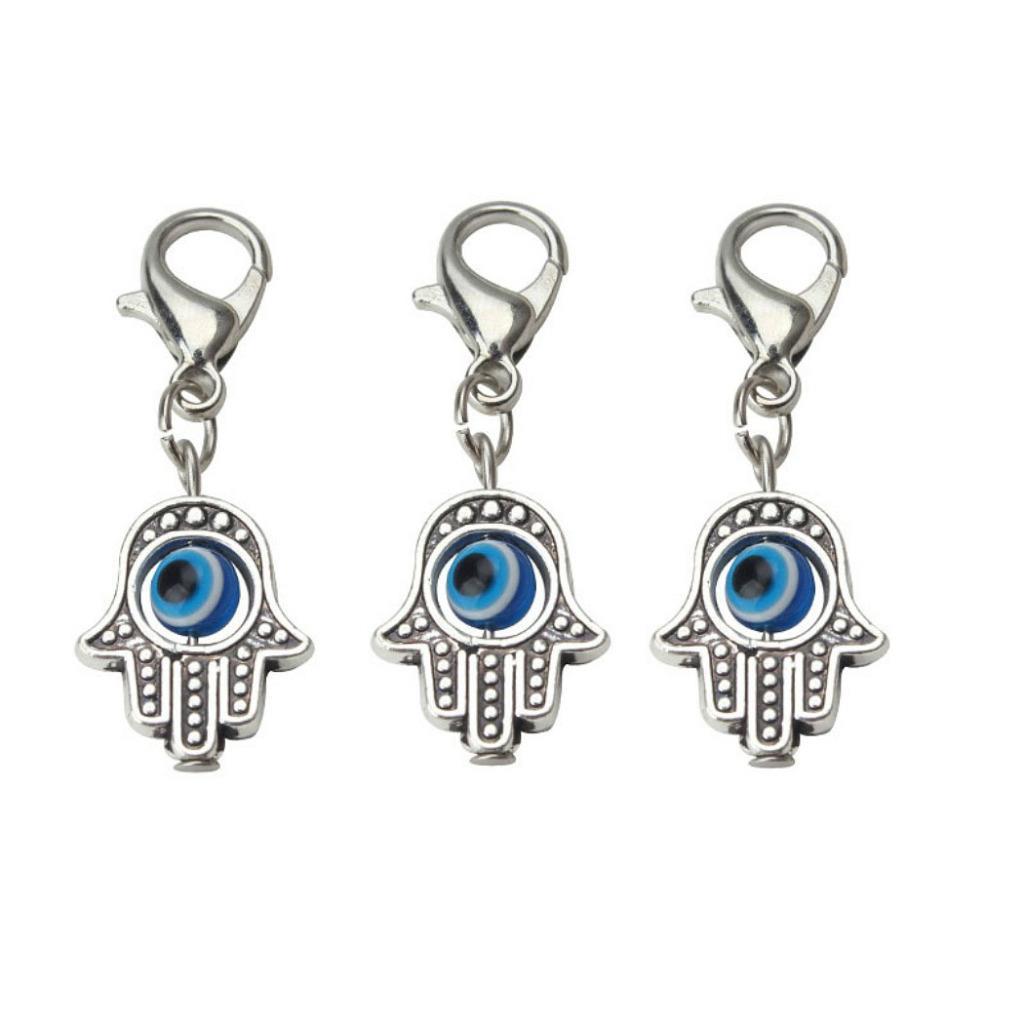 SET OF 3 TINY HAMSA HAND CHARMS Evil Eye Zipper Pull Clip On Lobster Clasp Lucky