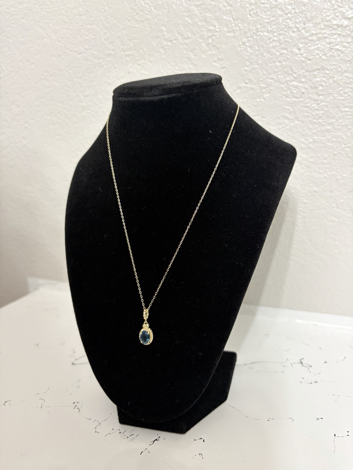 925 Gold Tone Cable Chain Necklace London Blue Topaz 18”