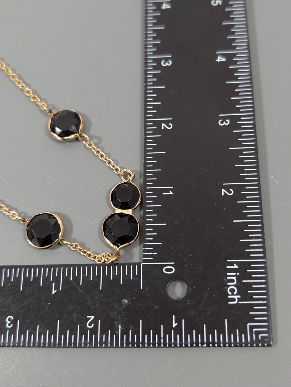 Retro Black Bezel Station Gold Tone Chain Long Necklace Elegant 35 in