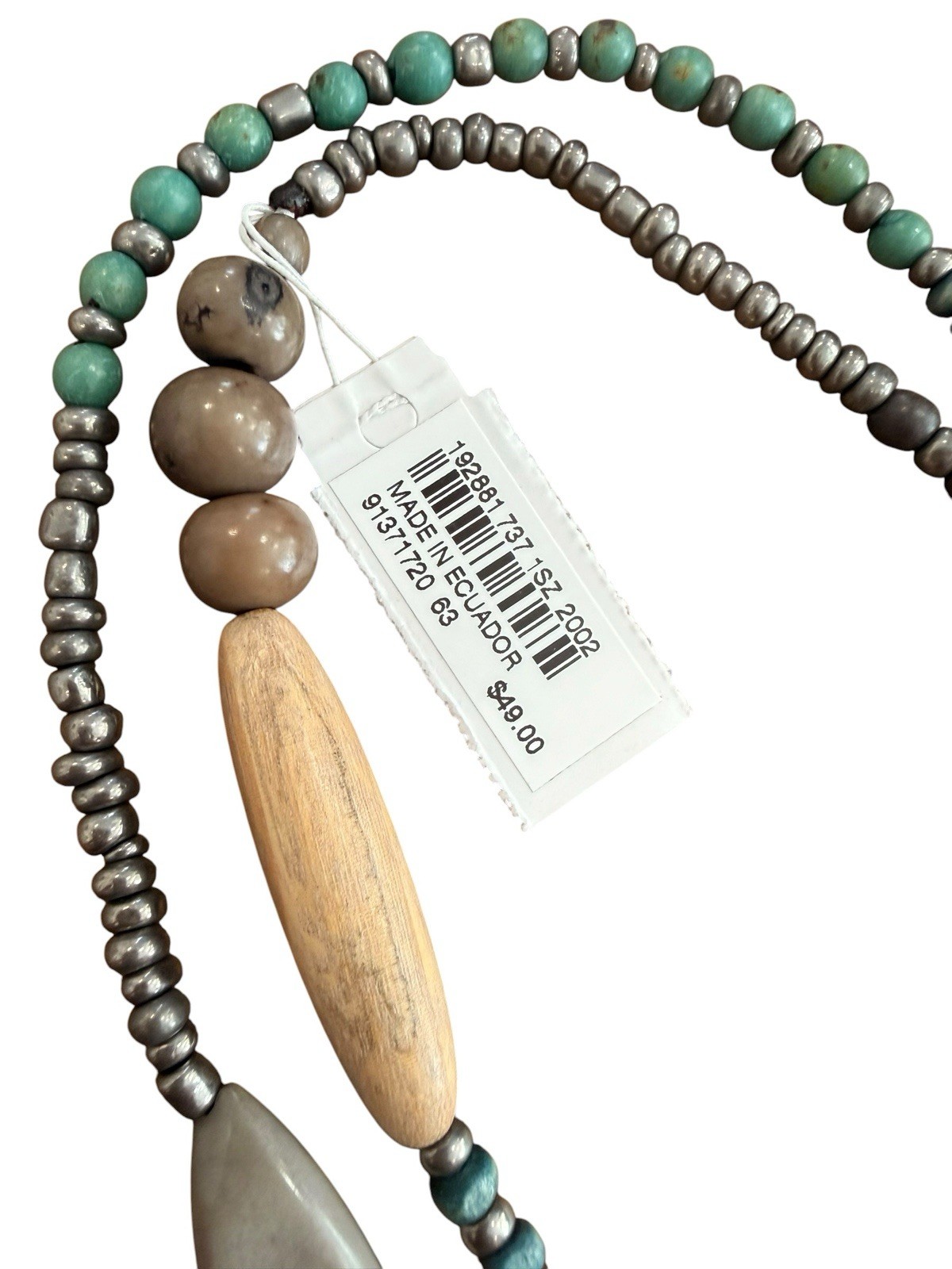 J. Jill Turquoise Tone Wood And Silver Tone Bead Necklace New With Tags 48” Long