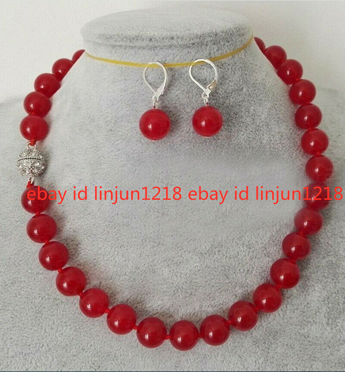 10mm Red Jade Tiger’s Topaz Opal Moonstone Beads Necklace Earing Set 18”