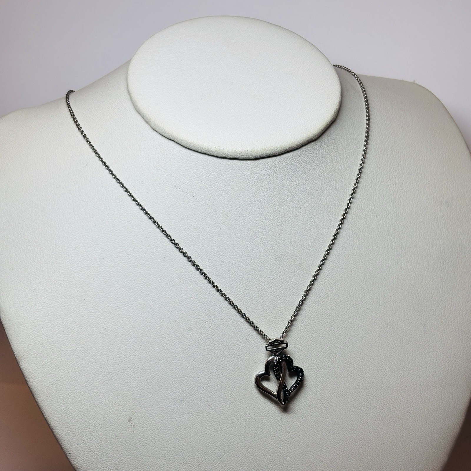 Harley Davidson Sterling 925 Silver Shield Logo Heart Necklace 17 in – .17