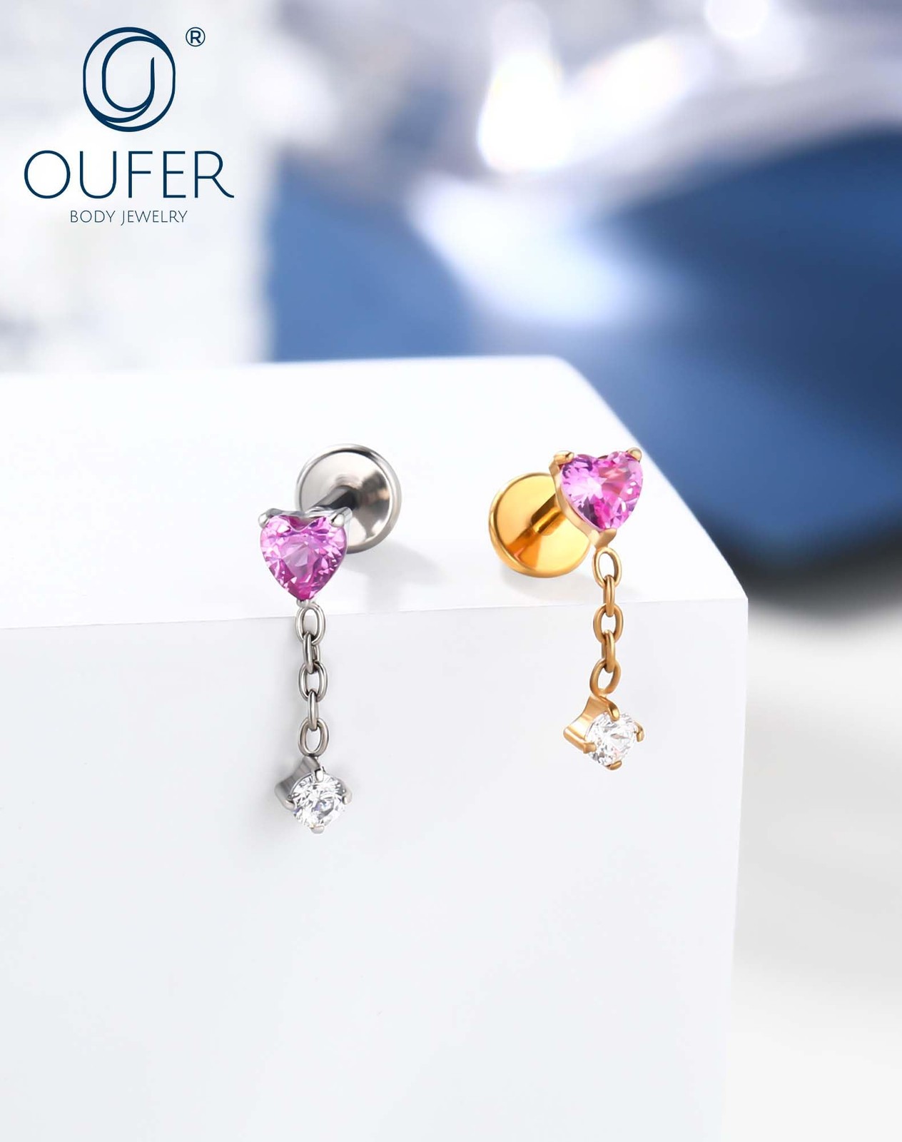 OUFER Body Piercing Titanium Dangle Forward Helix Earring 18G Heart 6mm, gold