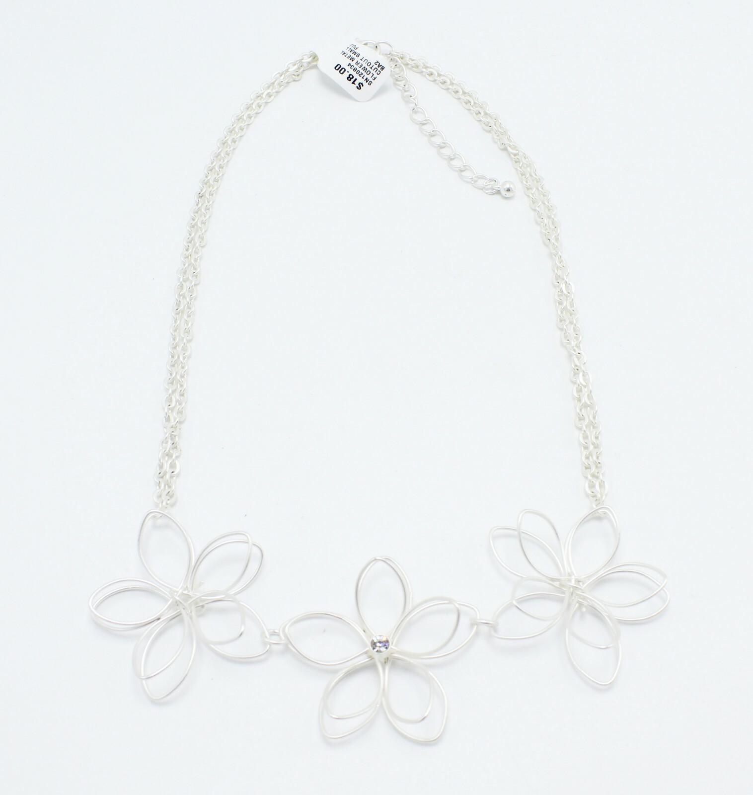 Delicate New Matte Silver Flower Wire Rhinestone Necklace by Francesca’s #N2024