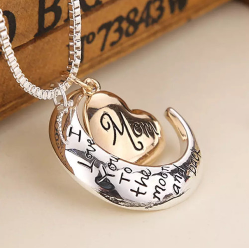 Mom I Love You to the Moon and Back Pendant Necklace -Christmas Gift-Mothers Day
