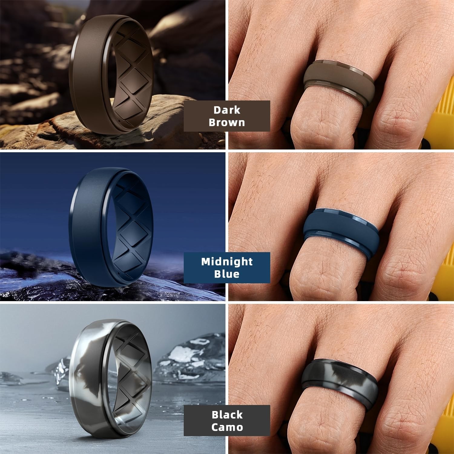 Inner Arc Ergonomic Breathable Design, Silicone Rings Mens with Half Sizes, 1…