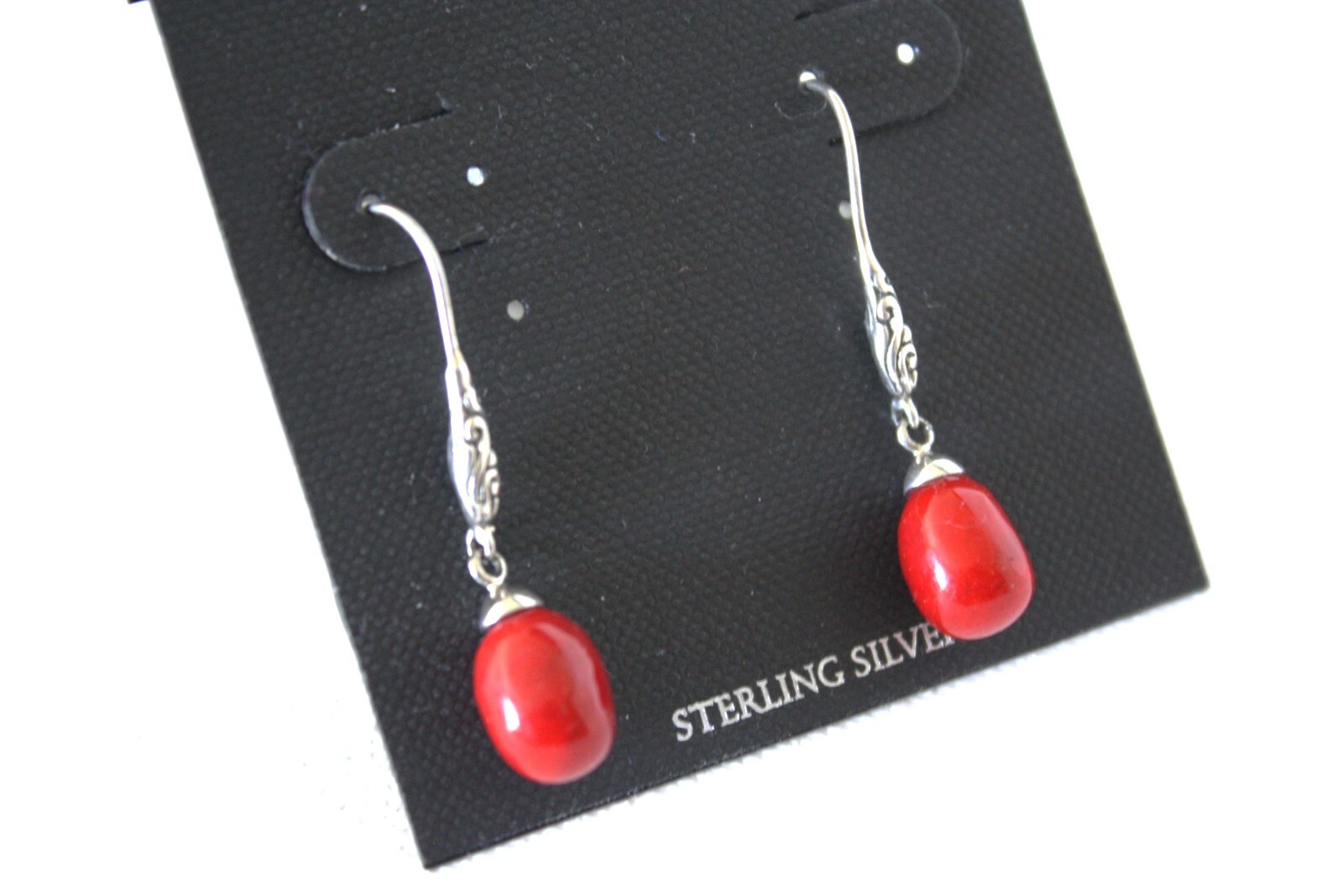 Samuel B Sterling Silver Red Stone Dangle earrings NWT