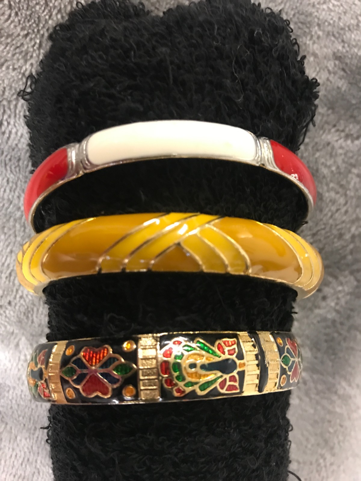 Lot Three SMALL Enamel Bangle Bracelets 2 3/8 inch diameter. Yellow One J. Crew