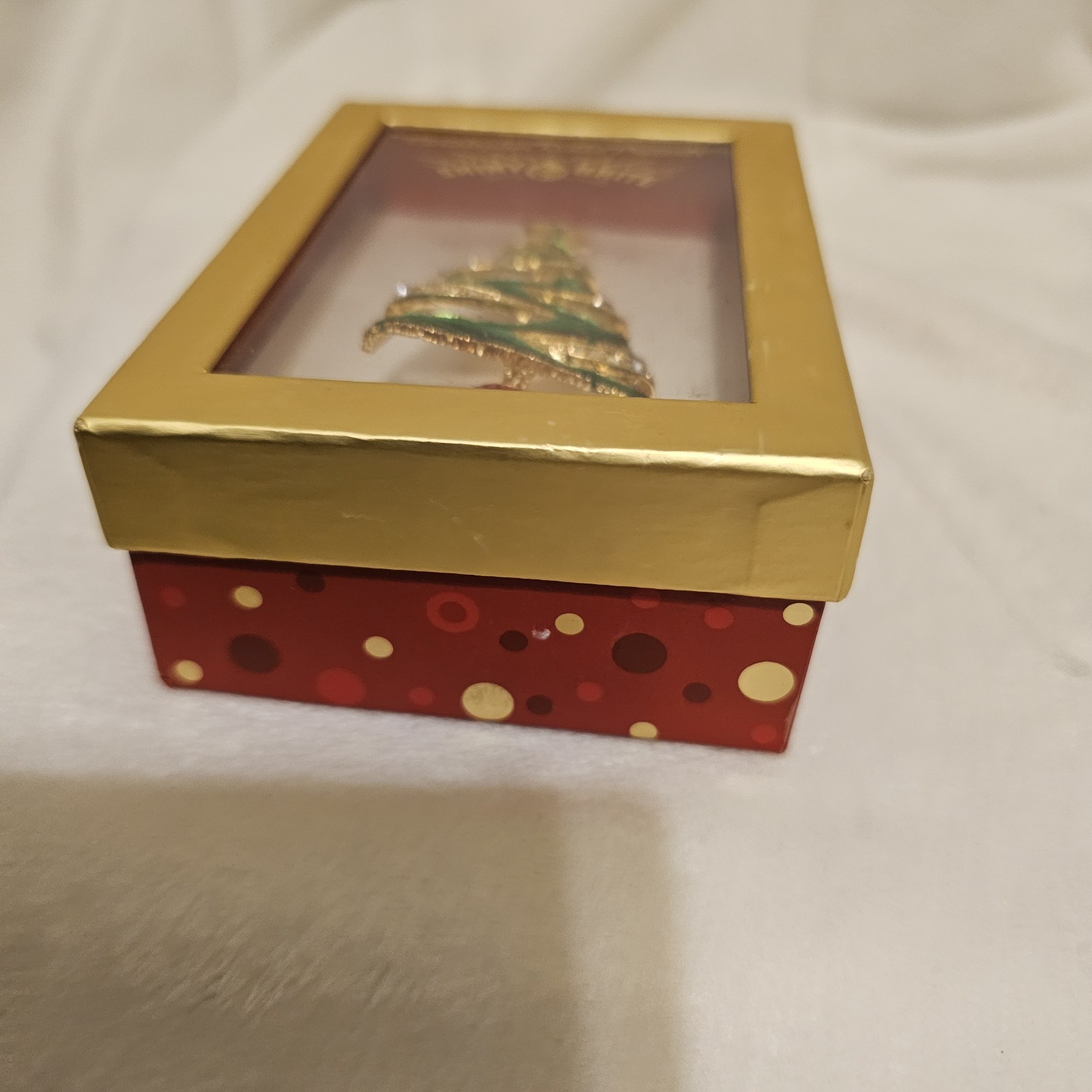 Christopher Radko Shiny Brite Christmas Tree Brooch Enamel Rhinestone Holiday