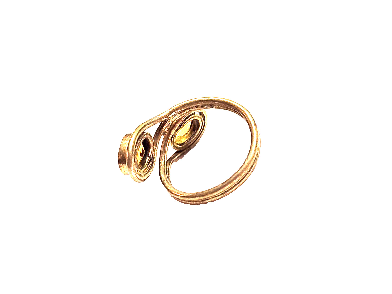 Artisan Yellow Citrine Faceted Oval Wrap Statement Ring Sz 7.5 Gold Tone Boho