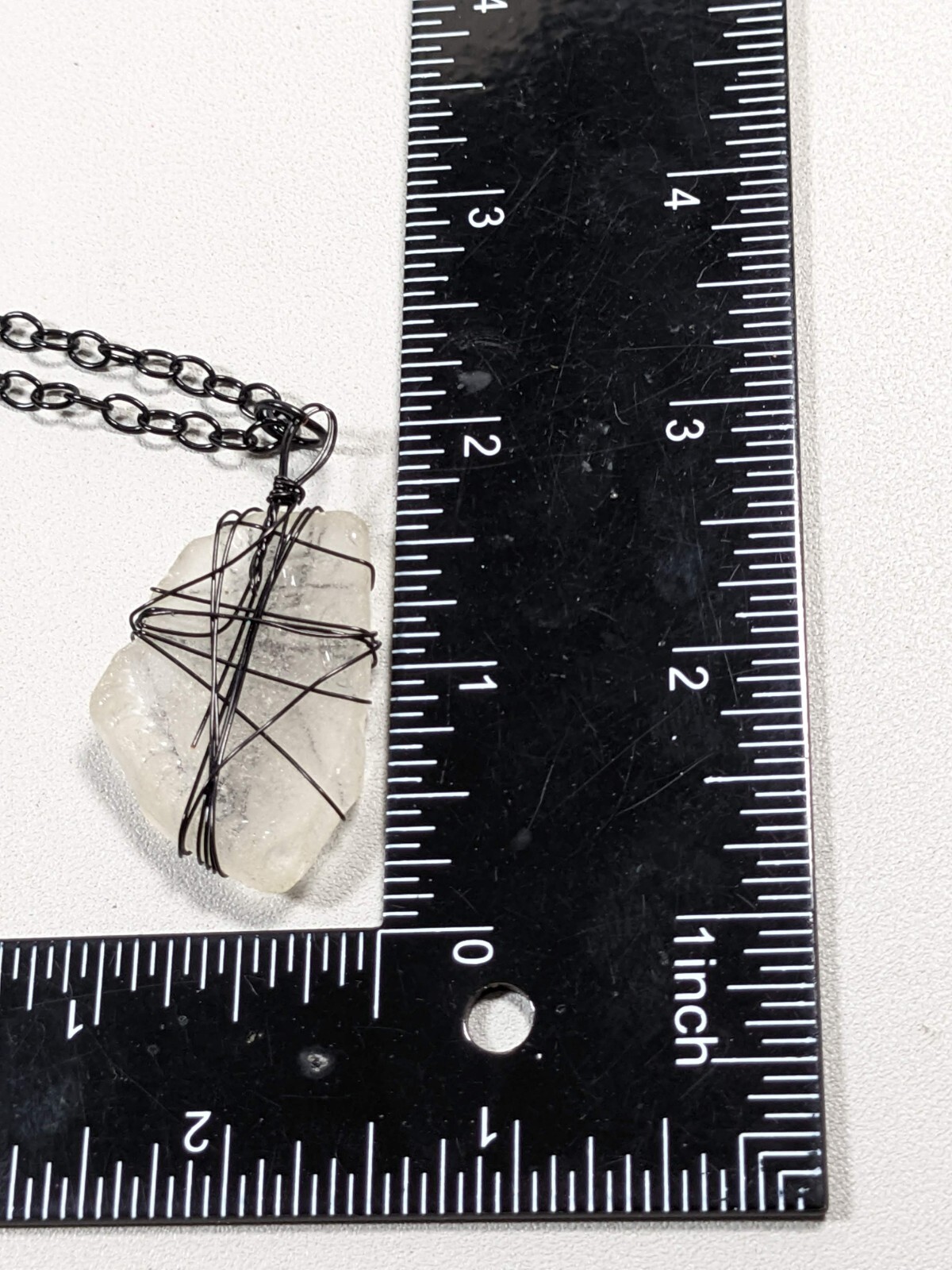 Black Metallic Wire Wrapped Clear Glass Pendant Necklace 16 inch