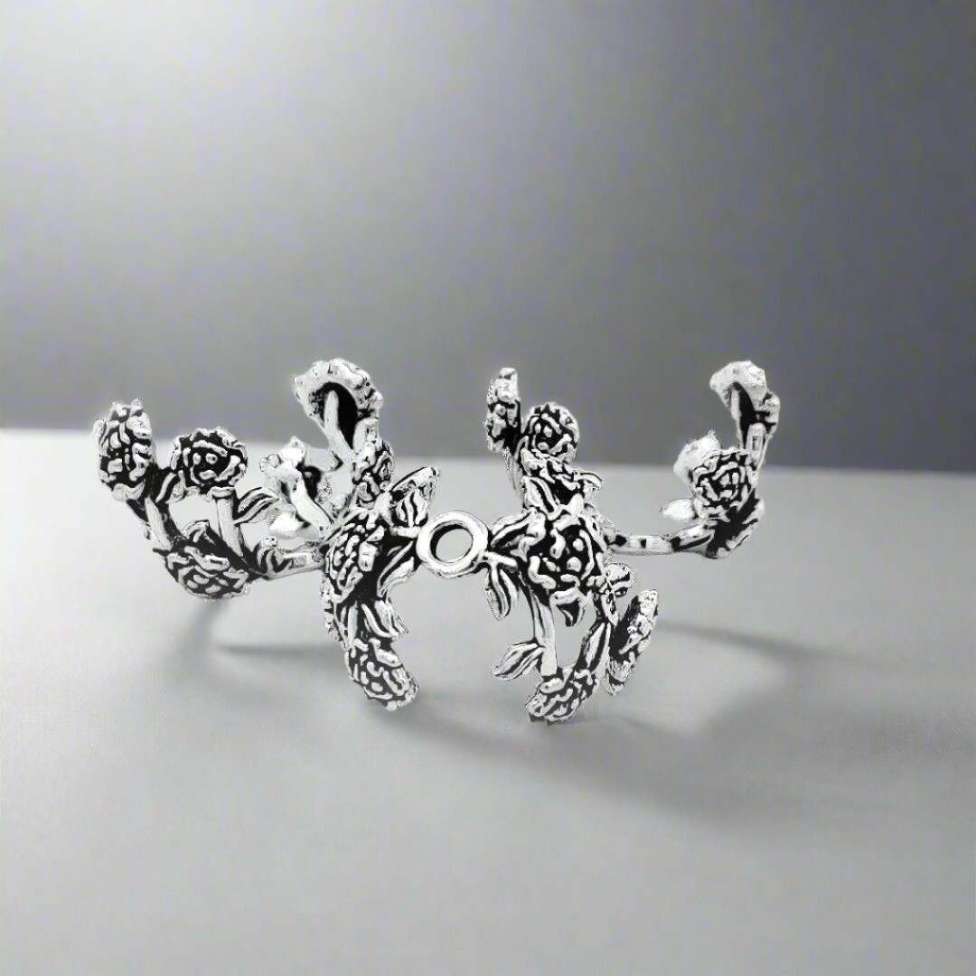 Handmade 92.5 Sterling Silver Rose Flower Bead Caps Necklace Jewelry Sets