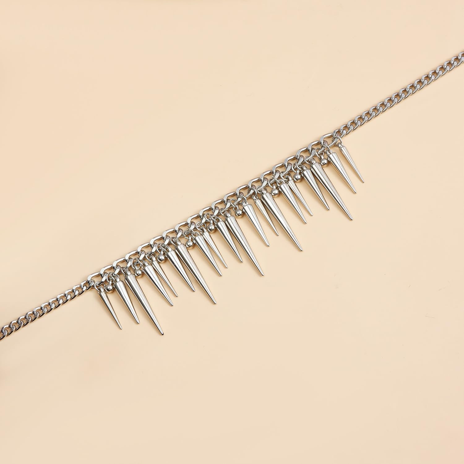 Spike Fringe Charm Layered Chain Choker Velvet Ribbon Heart Pendant Necklace for