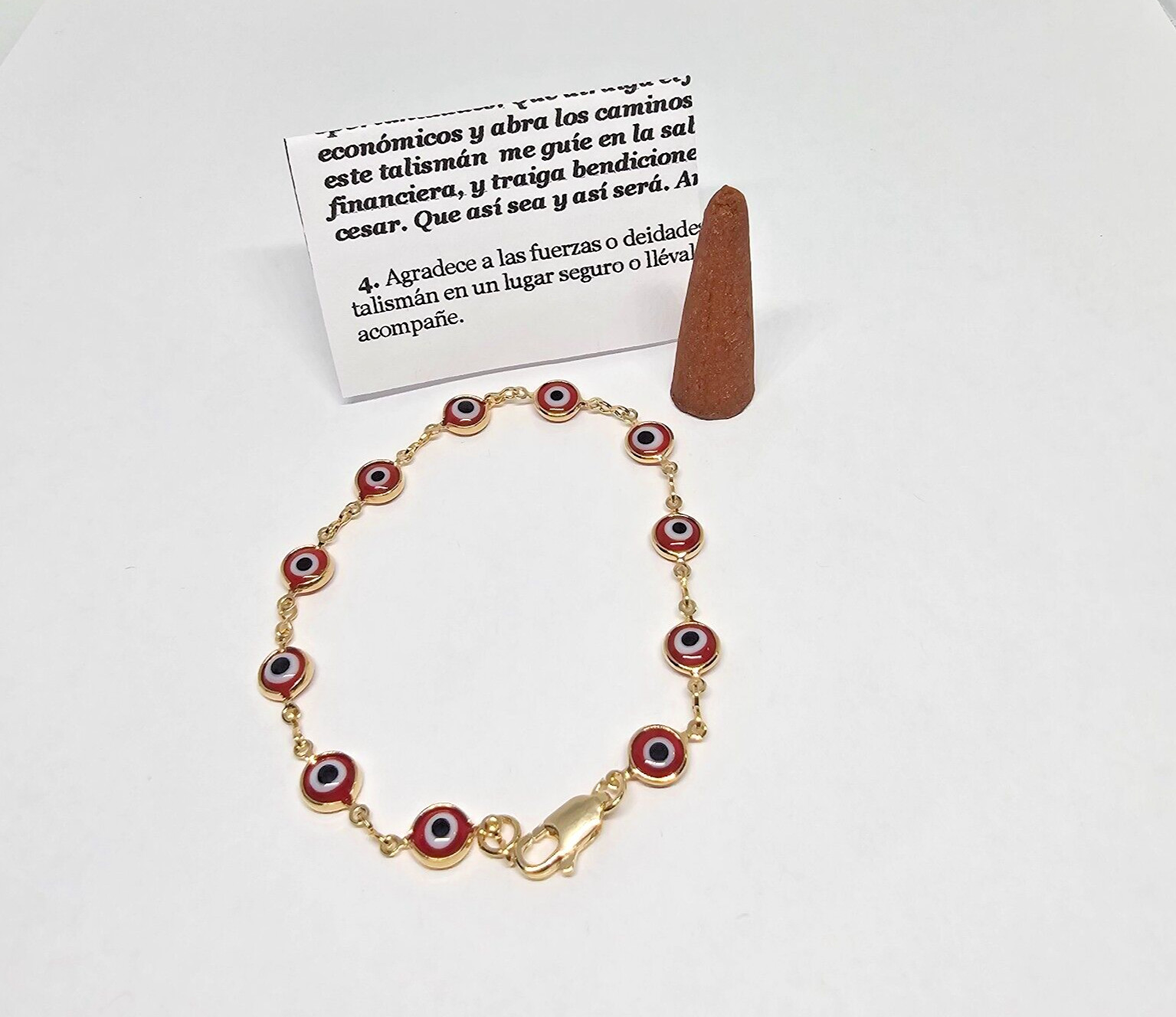 PULSERA DE OJO TURCO ROJO DE LA BUENA SUERTE GOLD FILLED INCIENSO ORACION GRATIS