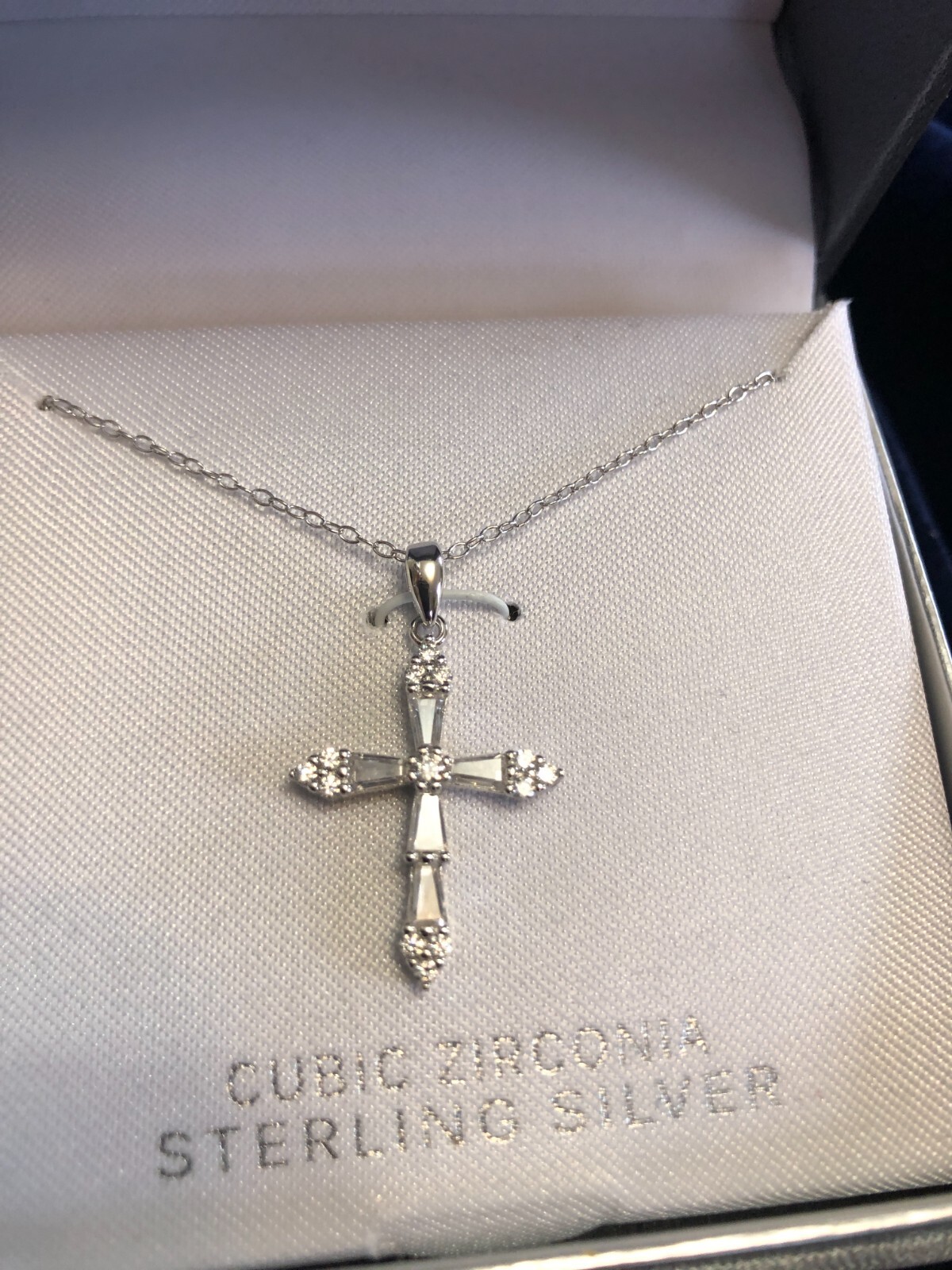 NEW Primrose Sterling Silver Religious Cross CZ Necklace Chain 18″ NIB