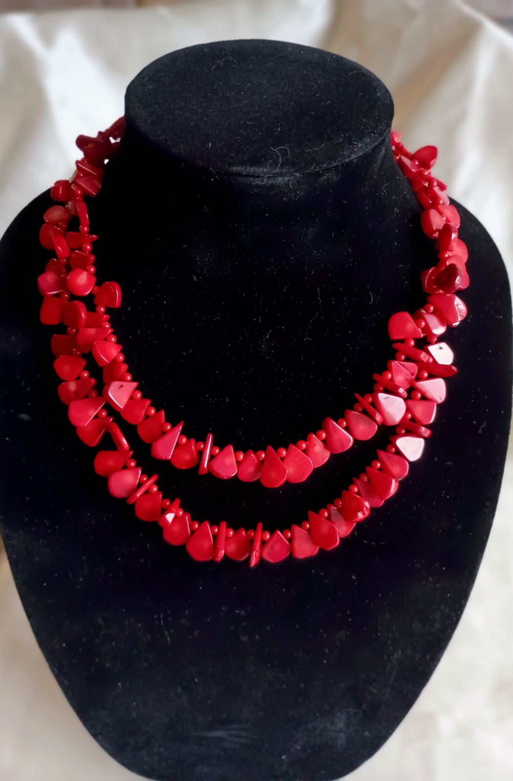 Chunky Natural Red Coral 2 Strands Necklace 20″ Organic Nugget Beads-Gorgous!❤️