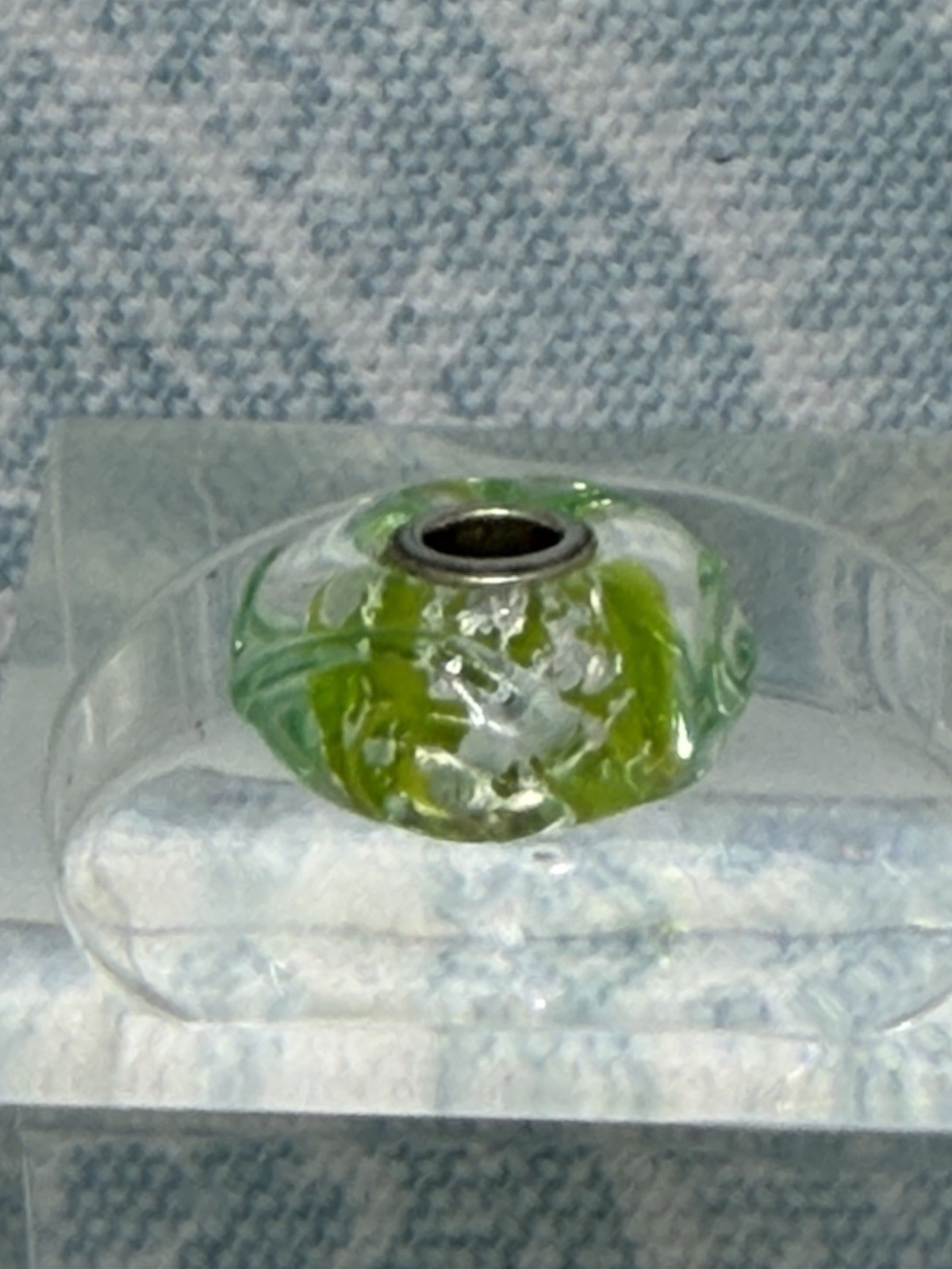Authentic Trollbeads OOAK Lime Scroll on Silver Foil CC, New & Rare (16.0)