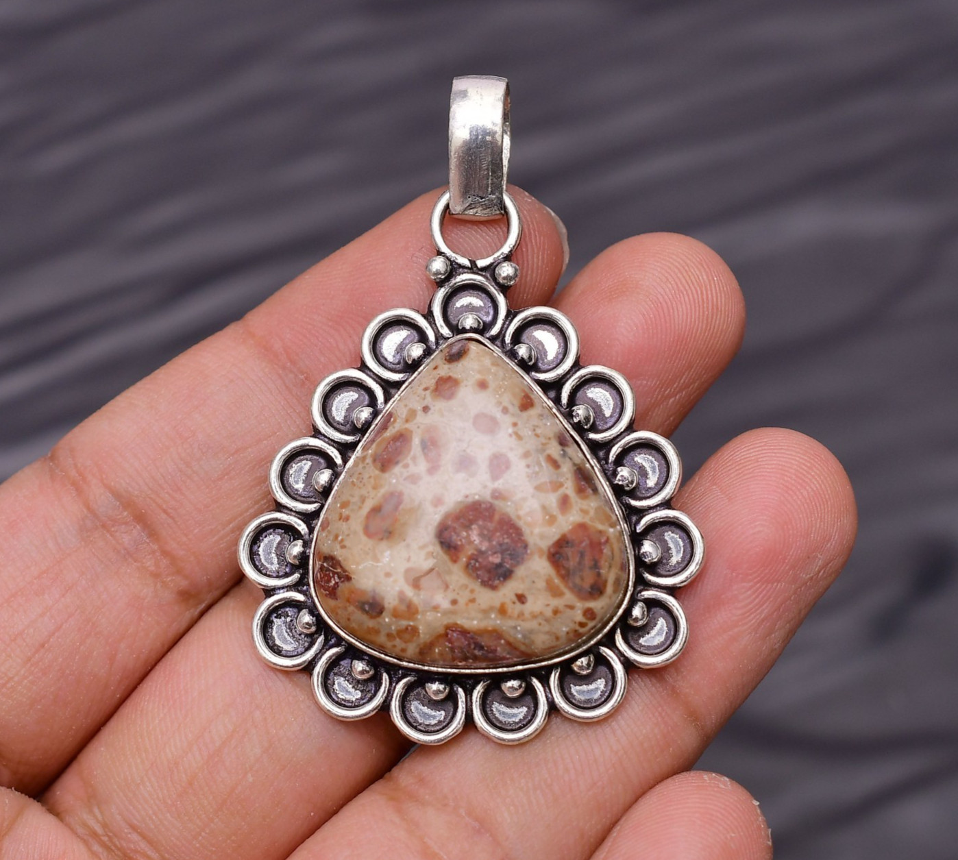 Asteroid Jasper Gemstone 925 Sterling Silver Jewelry Pendant 1.92″