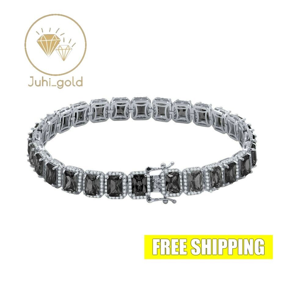 16.0Ct Emerald Simulated Black Diamond Tennis Bracelet 925 White Sterling Silver