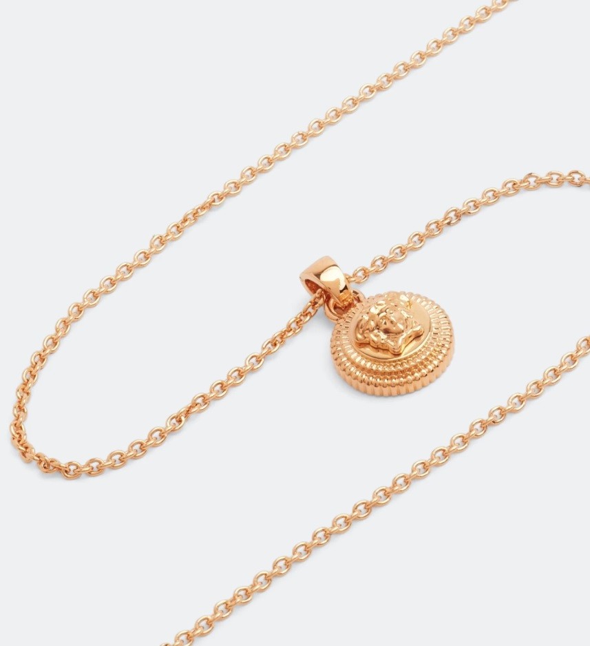 Versace Medusa Head Round Medallion Gold Color Pendant Chain Necklace