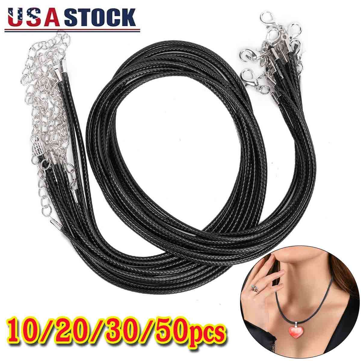 10-50PCS Black Waxed Necklace Cord for Jewelry Making Braided Leather Rope Chain