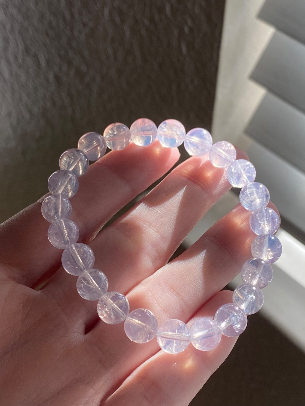 Natural Lavender Moon Quartz Beaded 8.7mm Crystal Bracelet 7 Inch Stretch Fit