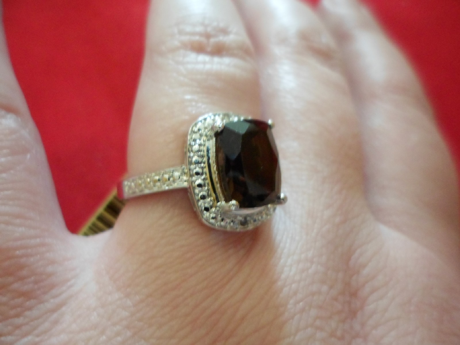 Brazilian Smoky Quartz Ring w/Diamond Accents in Platinum Overlay-Size 7-3.12CTW