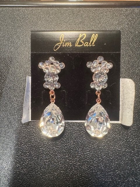 Crystal Clear Jim Ball Pierced Earrings NWT SALE! 1 3/4 inches