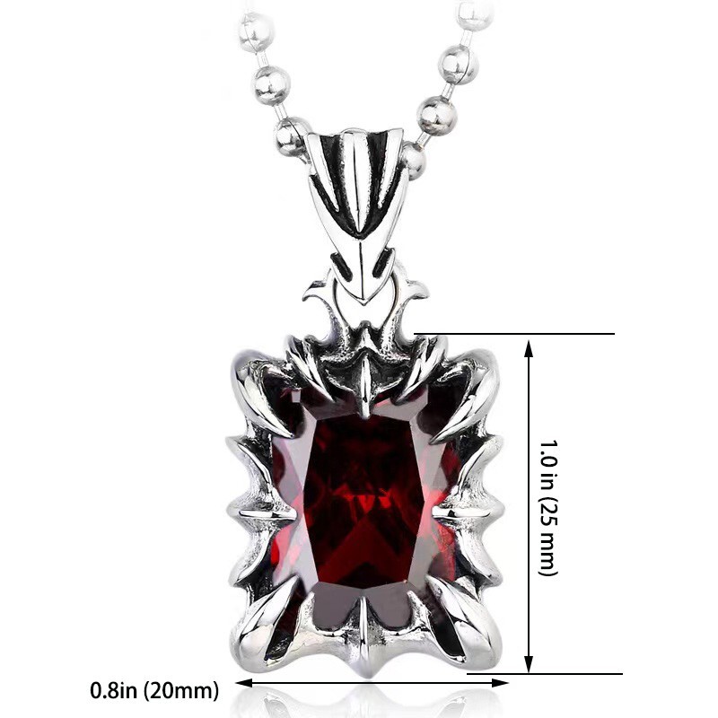 Stainless Steel Gothic Biker Gemstone Cubic Zirconia CZ Pendant Necklace Mens